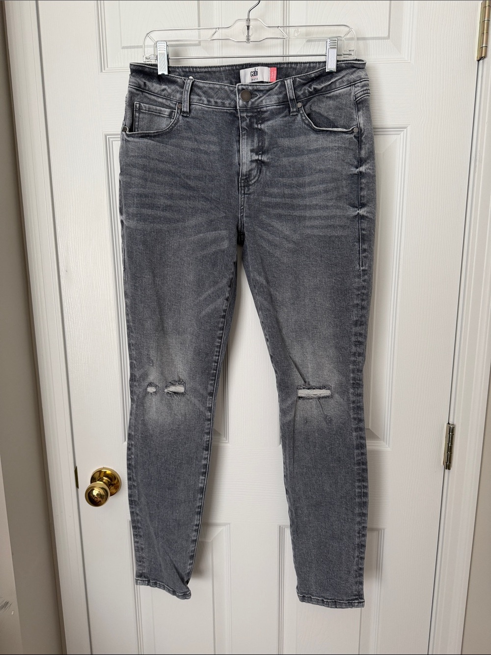 CAbi Women's Skinny Distressed Grey Jeans